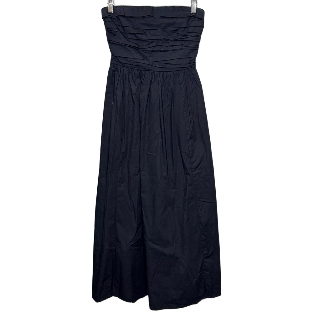 Abercrombie & Fitch Black Cotton Pleated Bodice Strapless Gown Midi Dress Sz XS